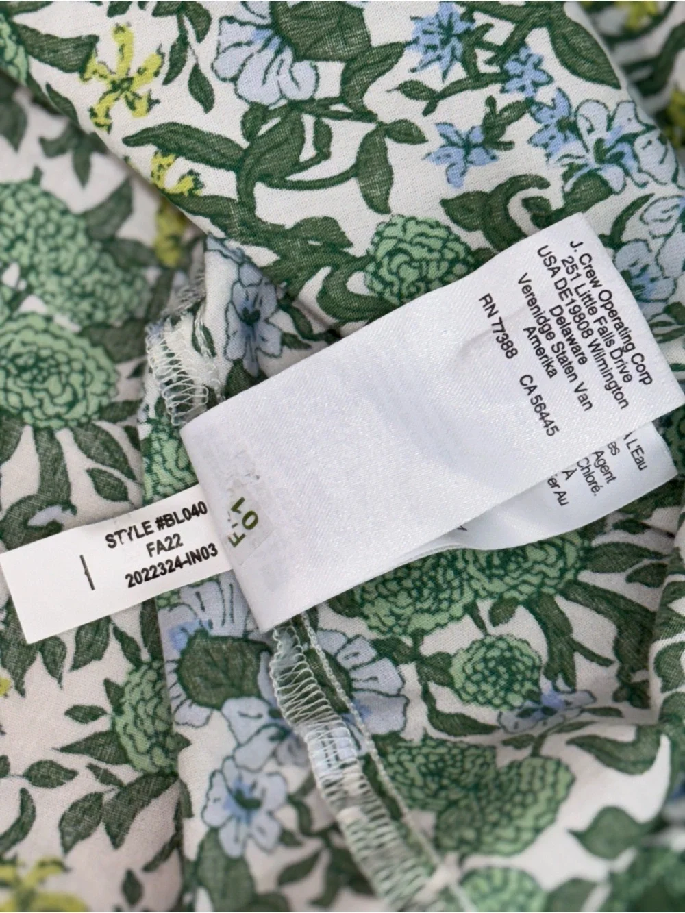 J.Crew Tie-Back Stretch Cotton Poplin-blend Top Blouse Fete Floral Green Sz. 14 - Picture 15 of 15